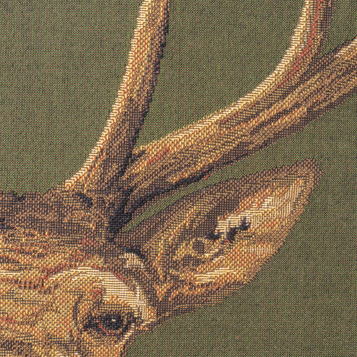 Cojín Verde con Motivo de Ciervo (Tejido Gobelino)