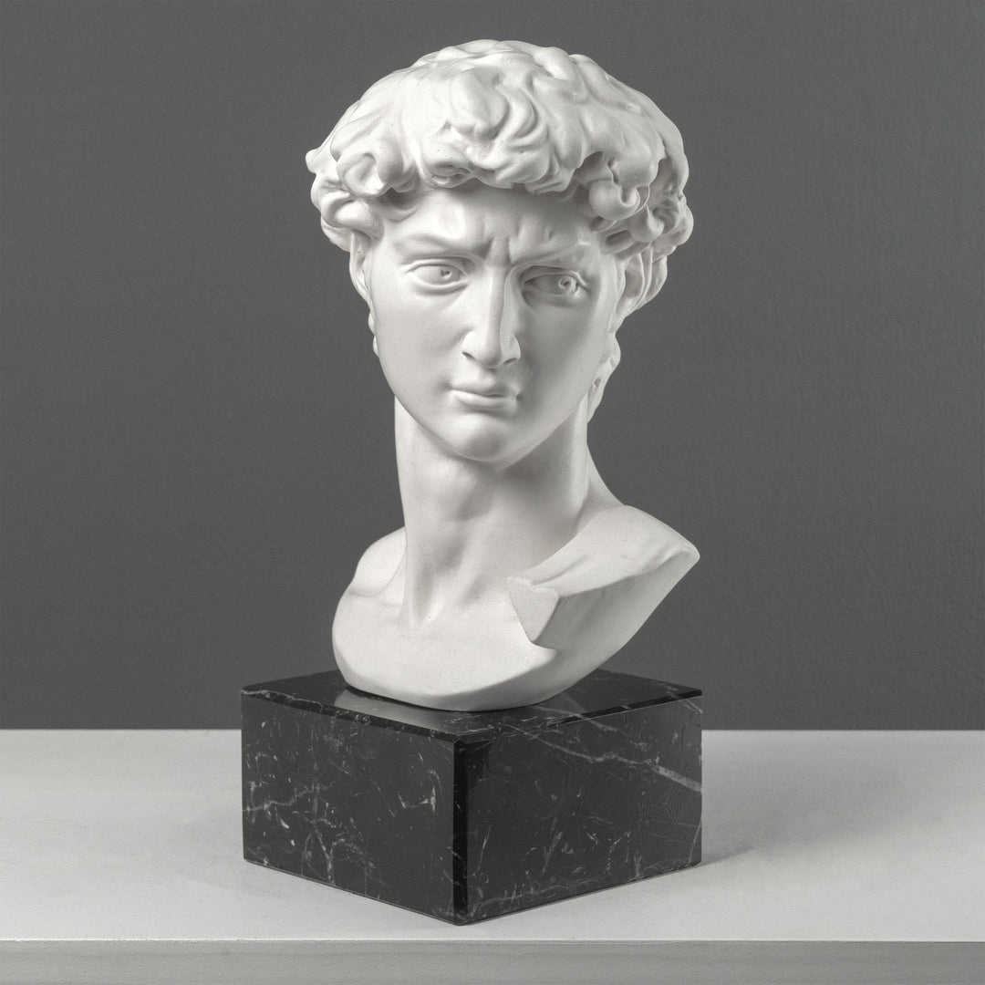 Busto de David de Miguel Ángel con base de mármol negro (Grande)