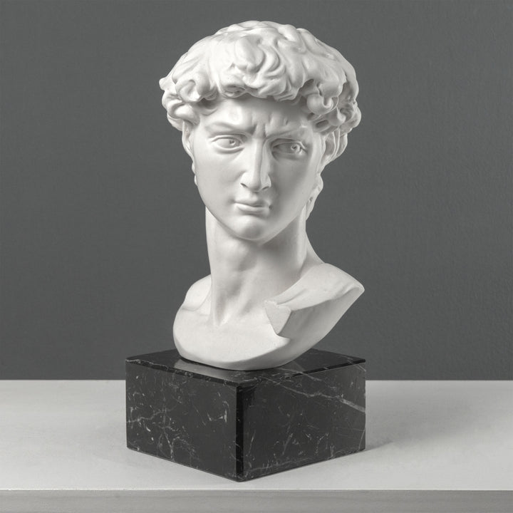 Busto de David de Miguel Ángel con base de mármol negro (Grande)