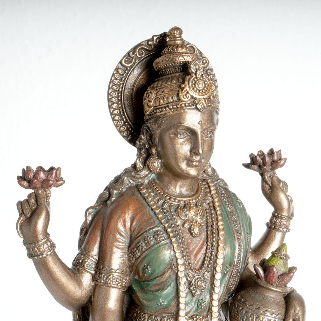 Estatua de la diosa Lakshmi – Símbolo de prosperidad (Escultura de bronce fundido en frío)