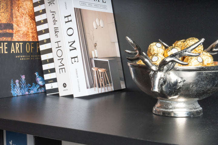 Cuenco Decorativo Plateado con Asas de Cabezas de Ciervo (Pequeño)