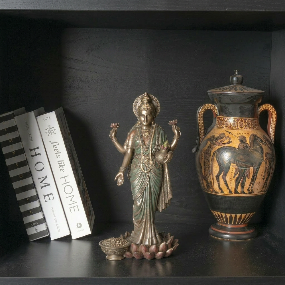 Estatua de la diosa Lakshmi – Símbolo de prosperidad (Escultura de bronce fundido en frío)