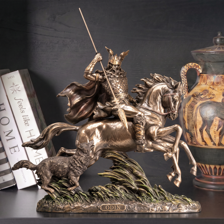 Estatua de Odín montando a Sleipnir — Padre de los dioses nórdicos (Escultura de bronce fundido en frío)