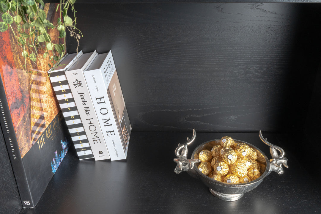 Cuenco Decorativo Plateado con Asas de Cabezas de Ciervo (Pequeño)