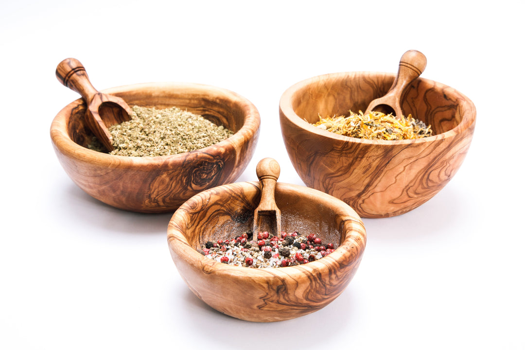 Juego de cuencos de madera de olivo hecho a mano (6 piezas)