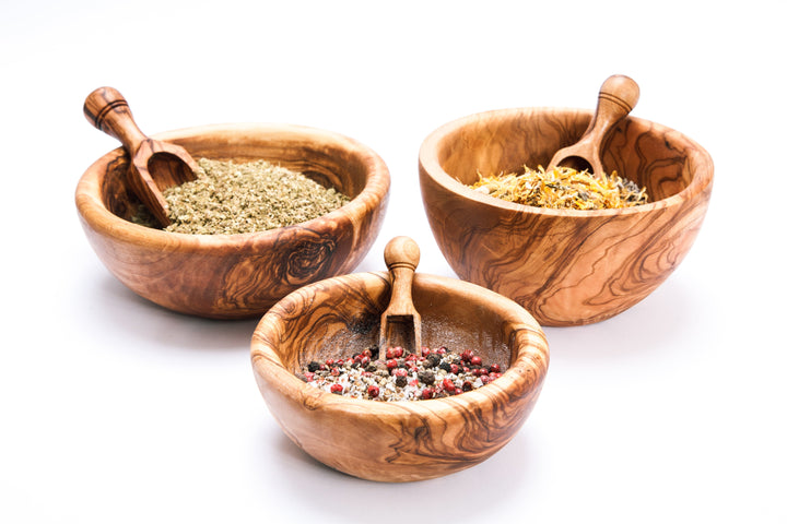 Juego de cuencos de madera de olivo hecho a mano (6 piezas)