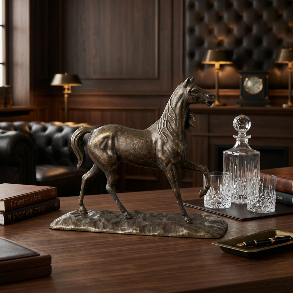 Gran escultura de caballo (latón envejecido)