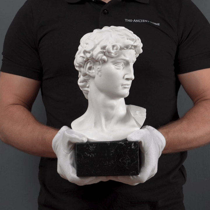 Busto de David de Miguel Ángel con base de mármol negro (Grande)
