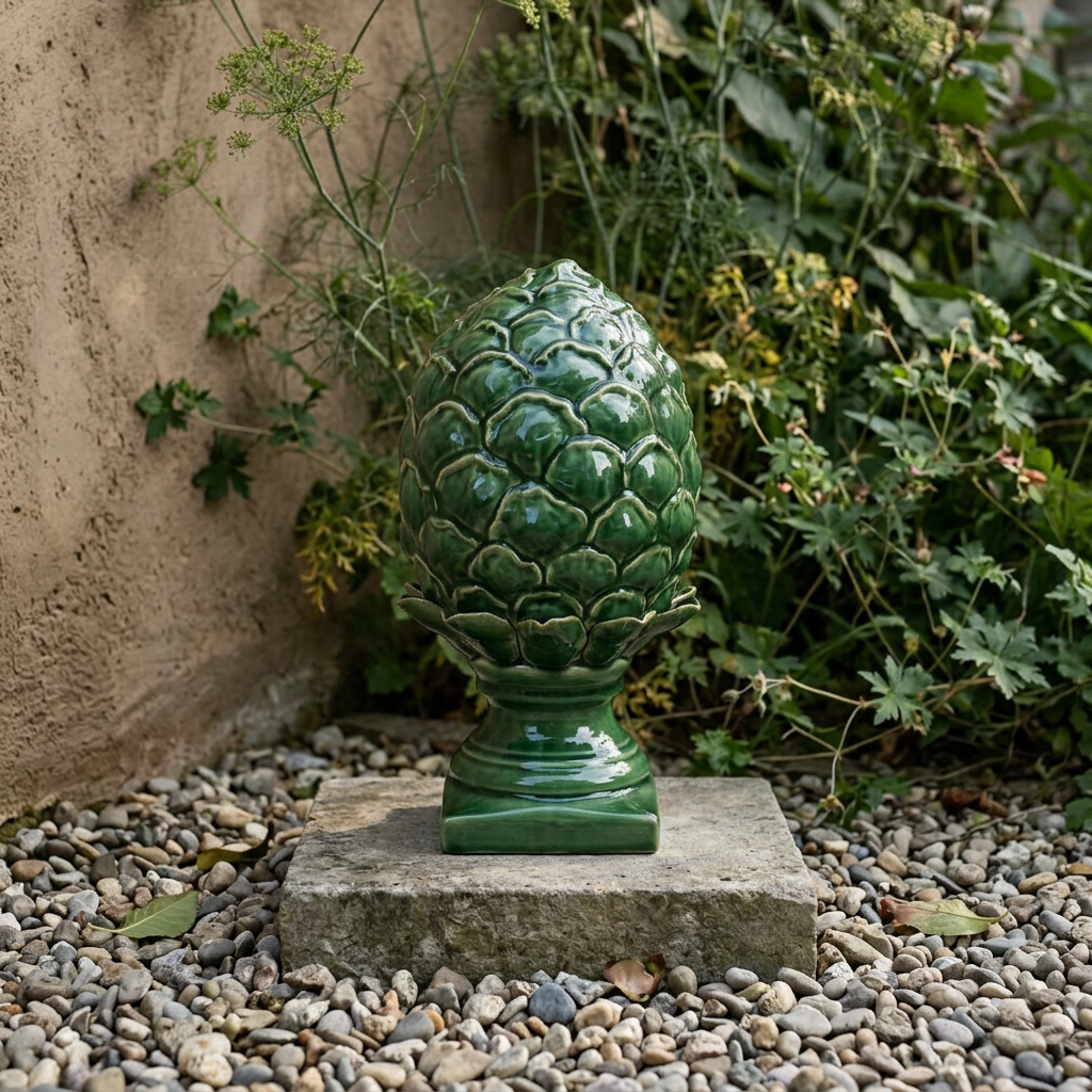 Piña decorativa de cerámica verde