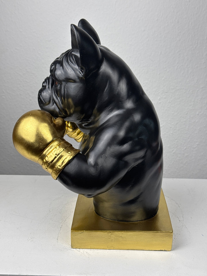 Estatua de Bulldog Boxeador (Pop Art Negro y Dorado)