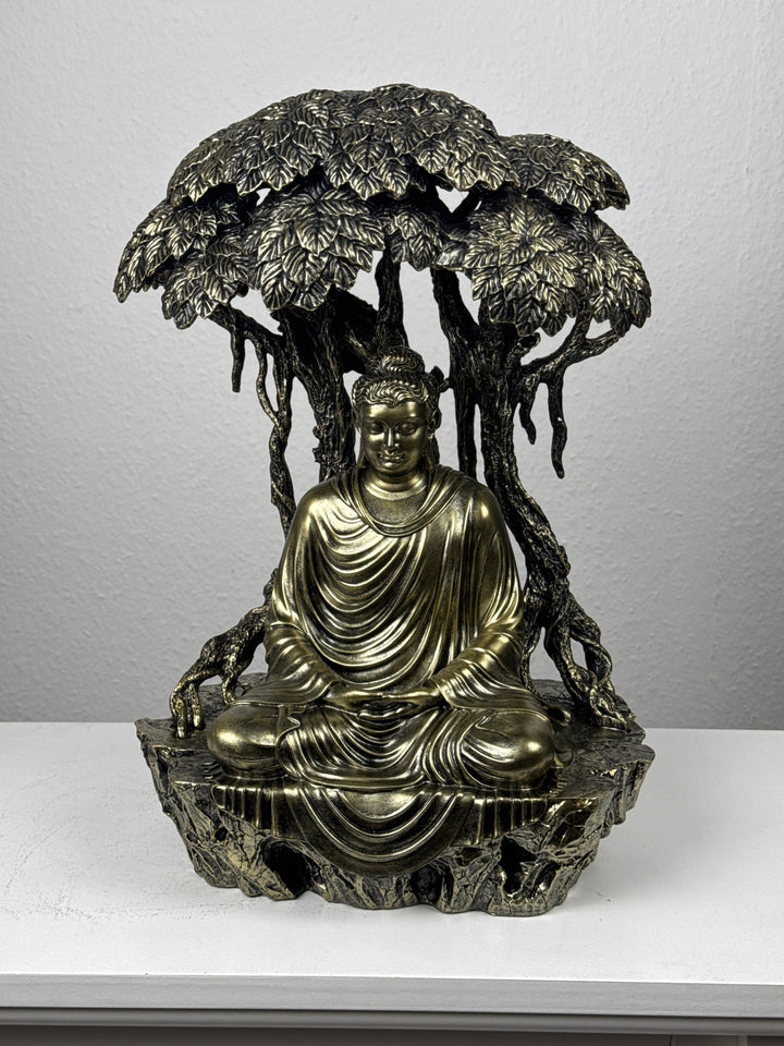 Estatua de Buda bajo el Árbol Bodhi (Acabado en Bronce)
