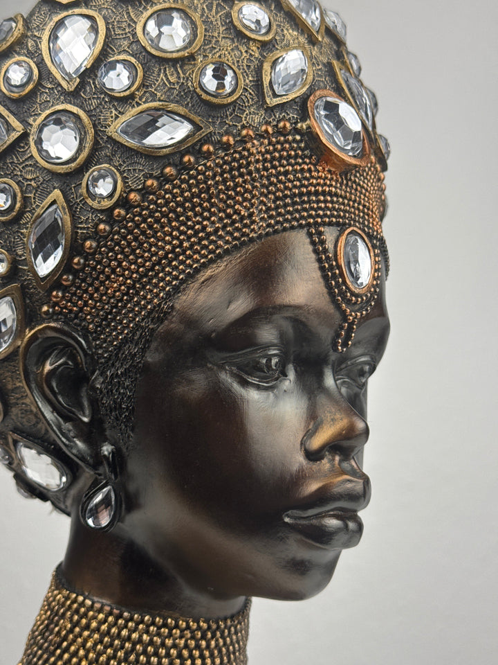 Busto de Reina Africana Majestuosa (Acabado en Bronce)