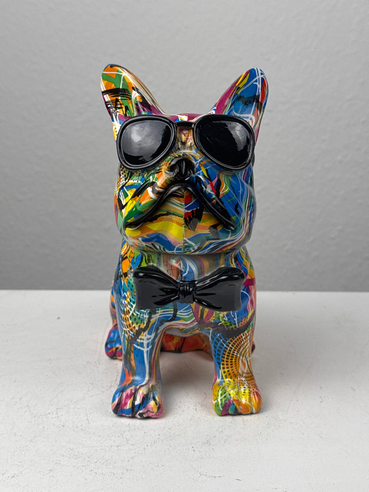 Estatua de Bulldog con Pajarita (Estilo Graffiti Pop Art)