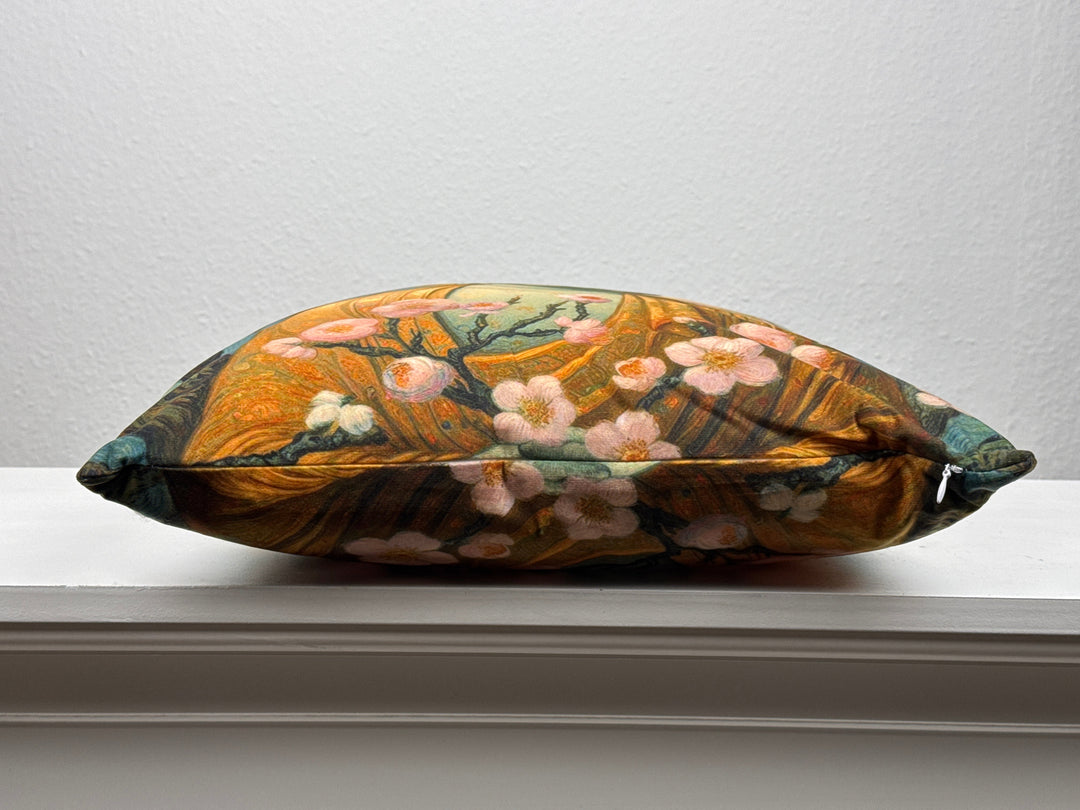 Funda de Cojín Buda con Flores de Cerezo (Almohada de Meditación Zen)