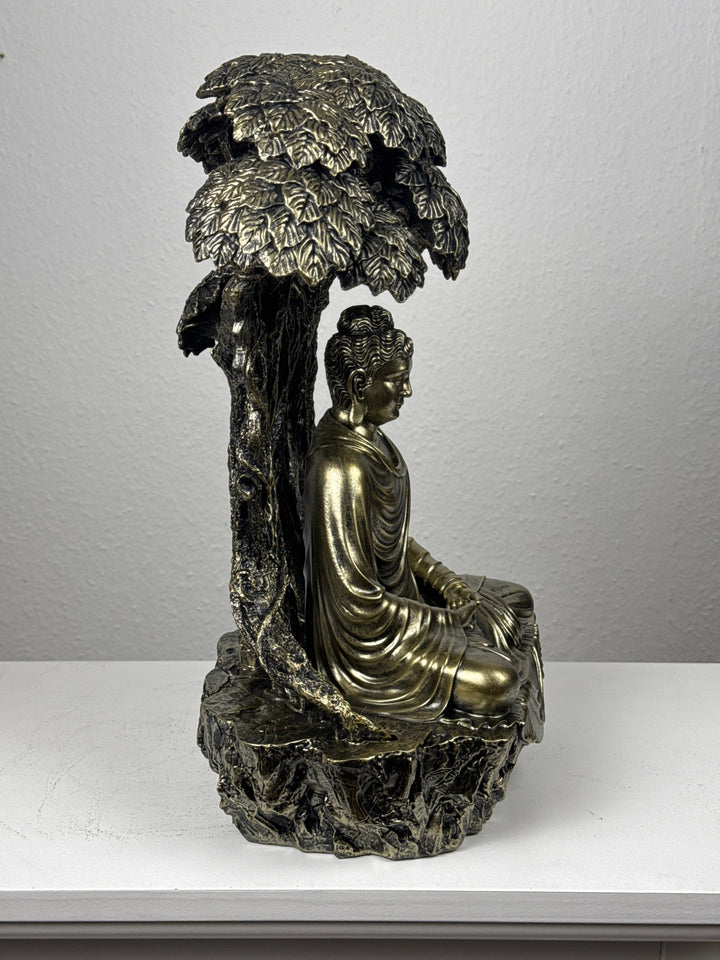 Estatua de Buda bajo el Árbol Bodhi (Acabado en Bronce)