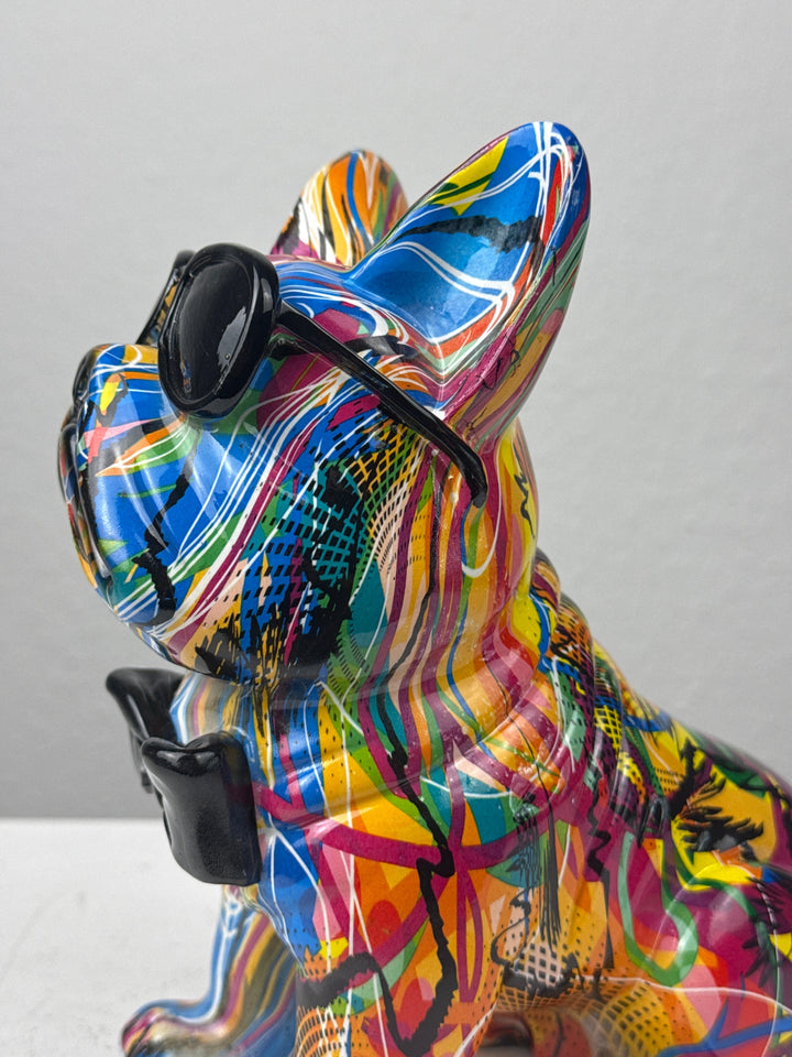 Estatua de Bulldog con Pajarita (Estilo Graffiti Pop Art)
