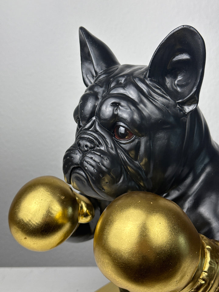 Estatua de Bulldog Boxeador (Pop Art Negro y Dorado)