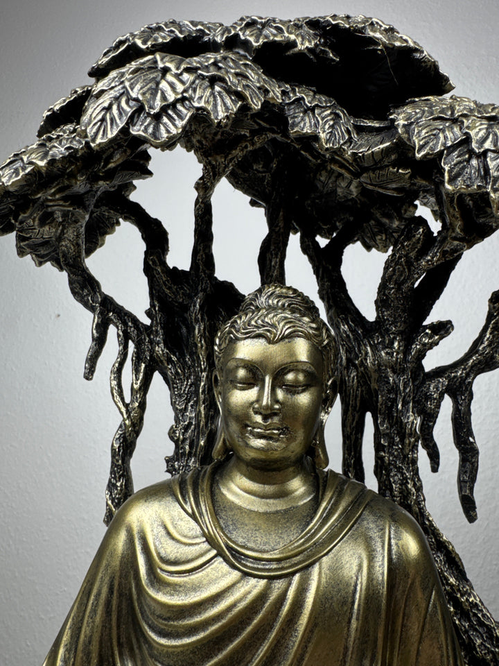 Estatua de Buda bajo el Árbol Bodhi (Acabado en Bronce)