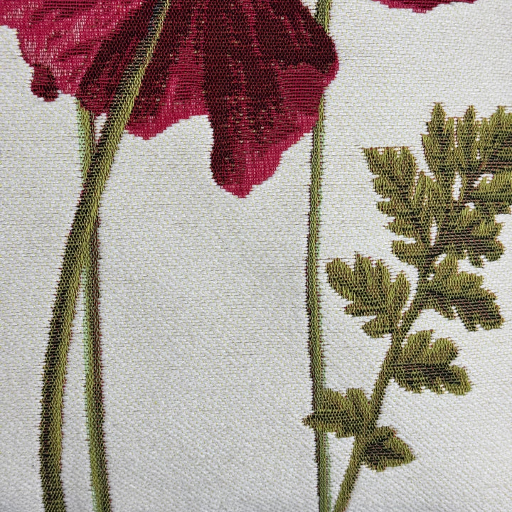 Cojín blanco – amapolas rojas (tejido jacquard)