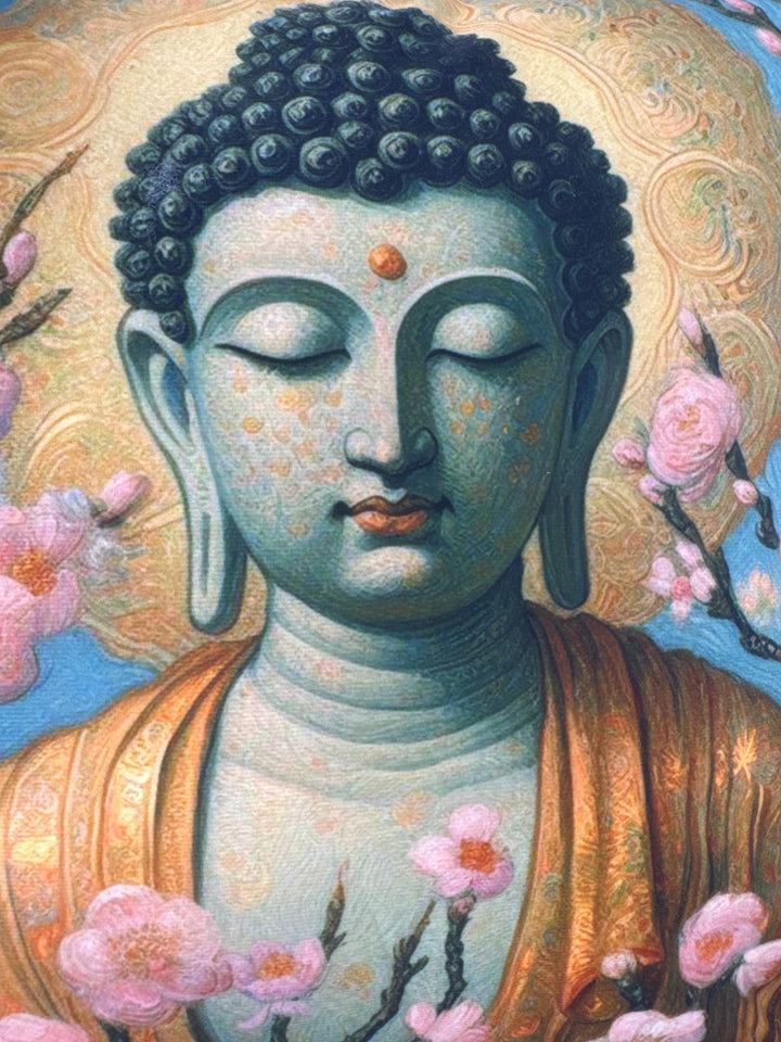 Funda de Cojín Buda con Flores de Cerezo (Almohada de Meditación Zen)