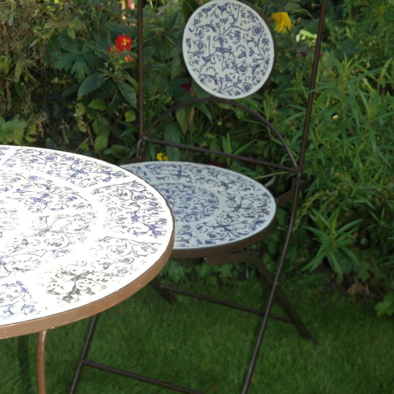 Sillas plegables exteriores con incrustación cerámica mediterránea, set de cuatro