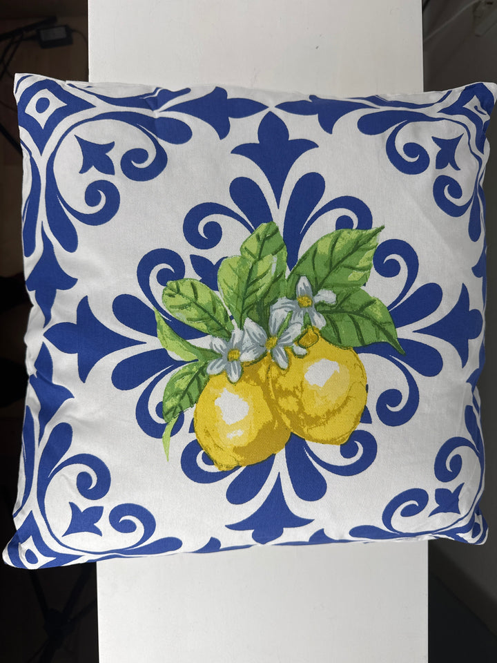 Cojín de Limón con Relleno – Diseño Mediterráneo Azul