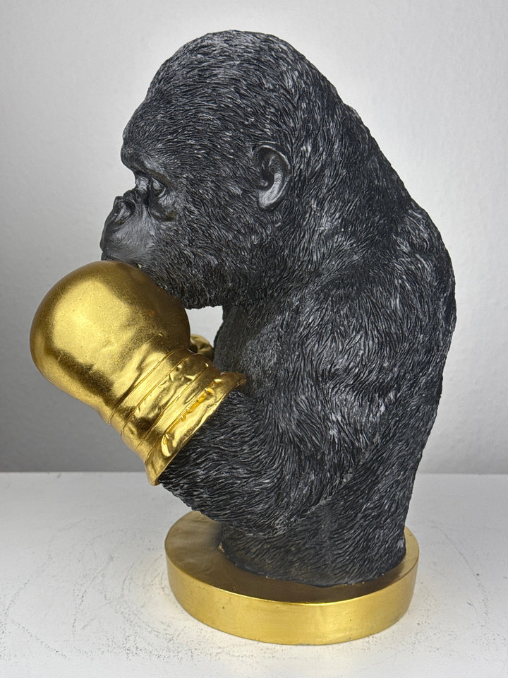 Estatua de Gorila Boxeador (Pop Art Negro y Dorado)