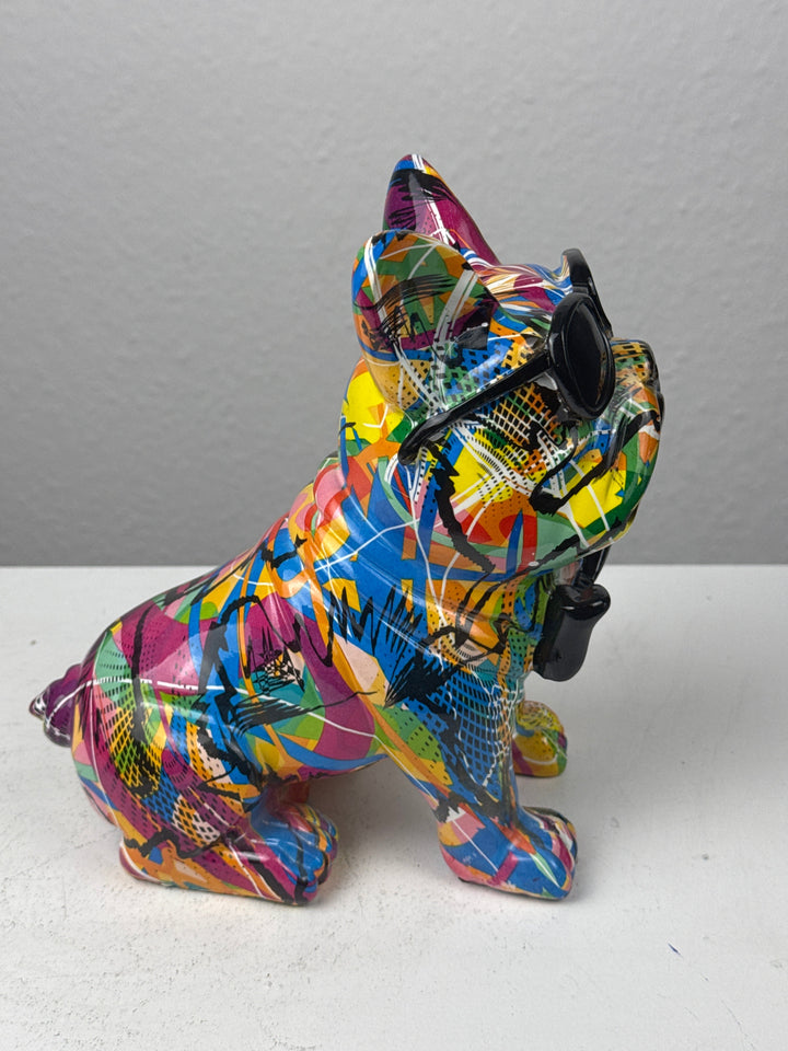 Estatua de Bulldog con Pajarita (Estilo Graffiti Pop Art)