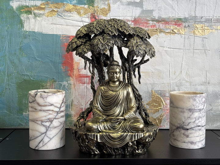 Estatua de Buda bajo el Árbol Bodhi (Acabado en Bronce)