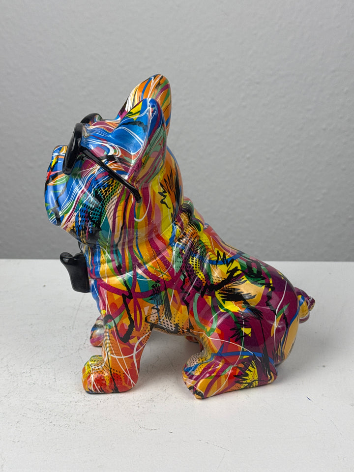 Estatua de Bulldog con Pajarita (Estilo Graffiti Pop Art)