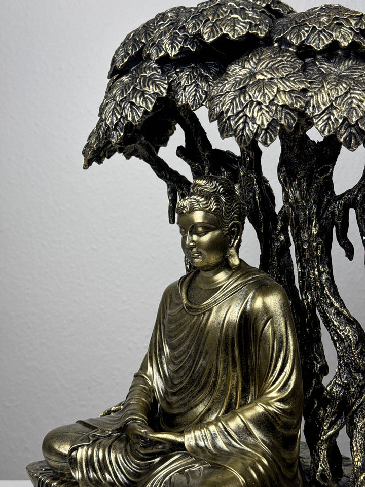 Estatua de Buda bajo el Árbol Bodhi (Acabado en Bronce)