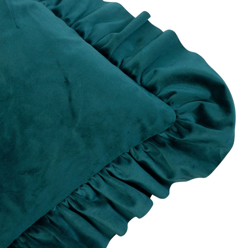 Cojín de Terciopelo Verde Petróleo con Volantes Elegantes