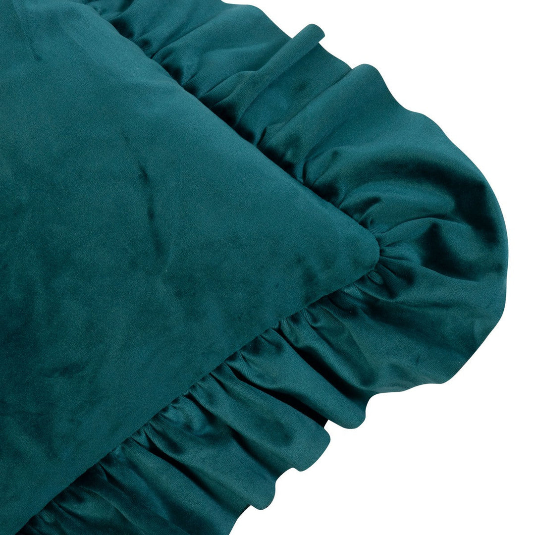 Cojín de Terciopelo Verde Petróleo con Volantes Elegantes