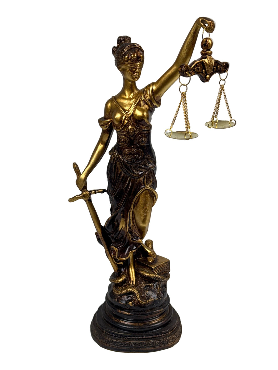Escultura de la Dama Justicia – Símbolo de Ley y Equidad (Pequeña, Acabado Latón Oscuro)