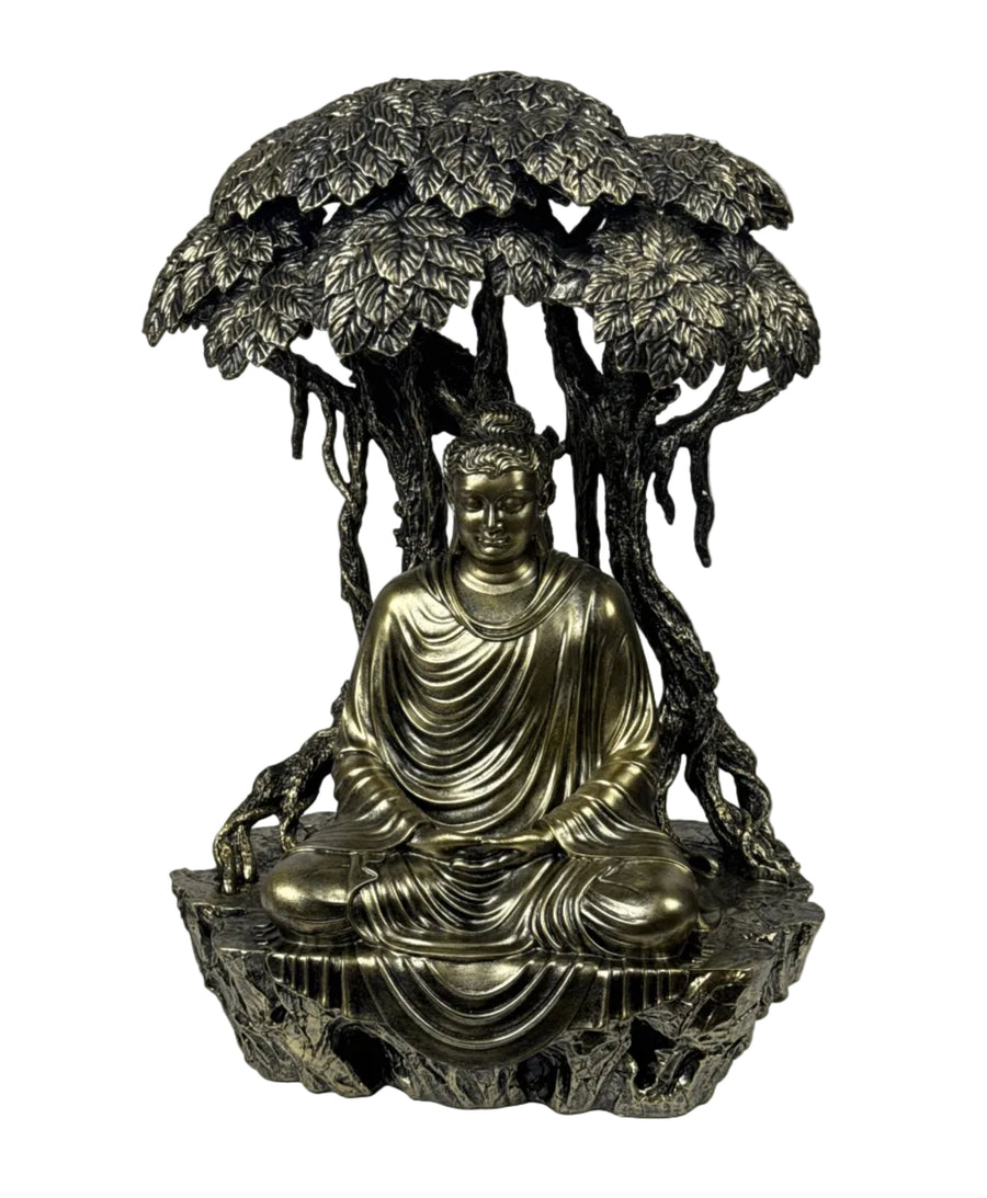 Estatua de Buda bajo el Árbol Bodhi (Acabado en Bronce)