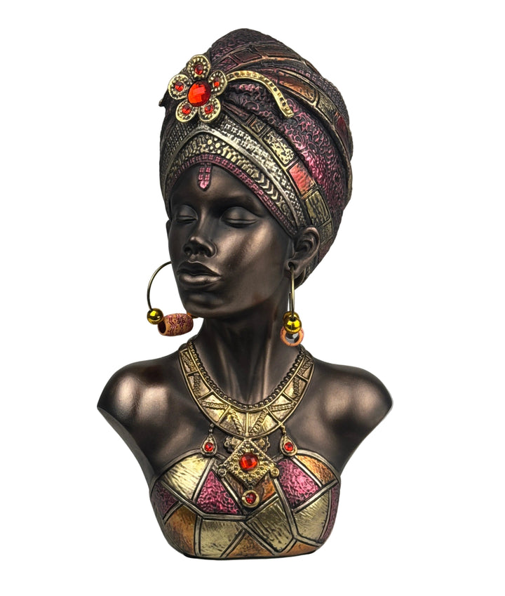 Busto de Reina Africana con Tocado y Joyas (Acabado en Bronce)