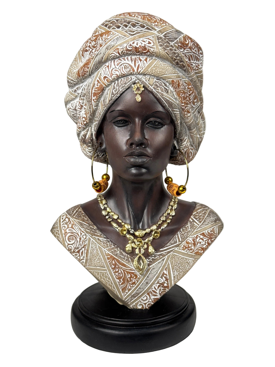Escultura de Mujer Africana en Blanco y Dorado
