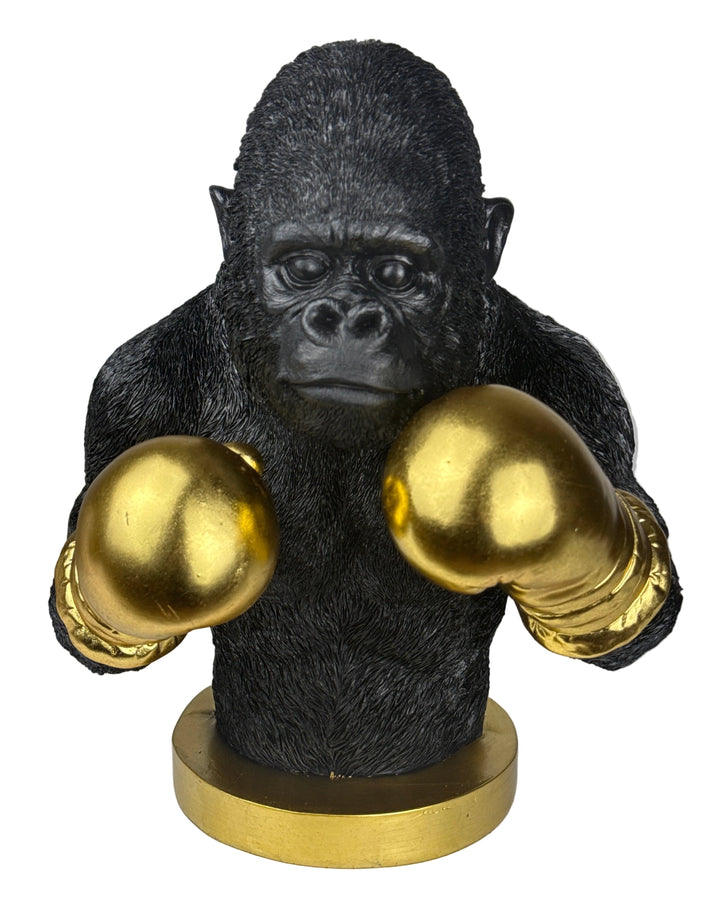 Estatua de Gorila Boxeador (Pop Art Negro y Dorado)