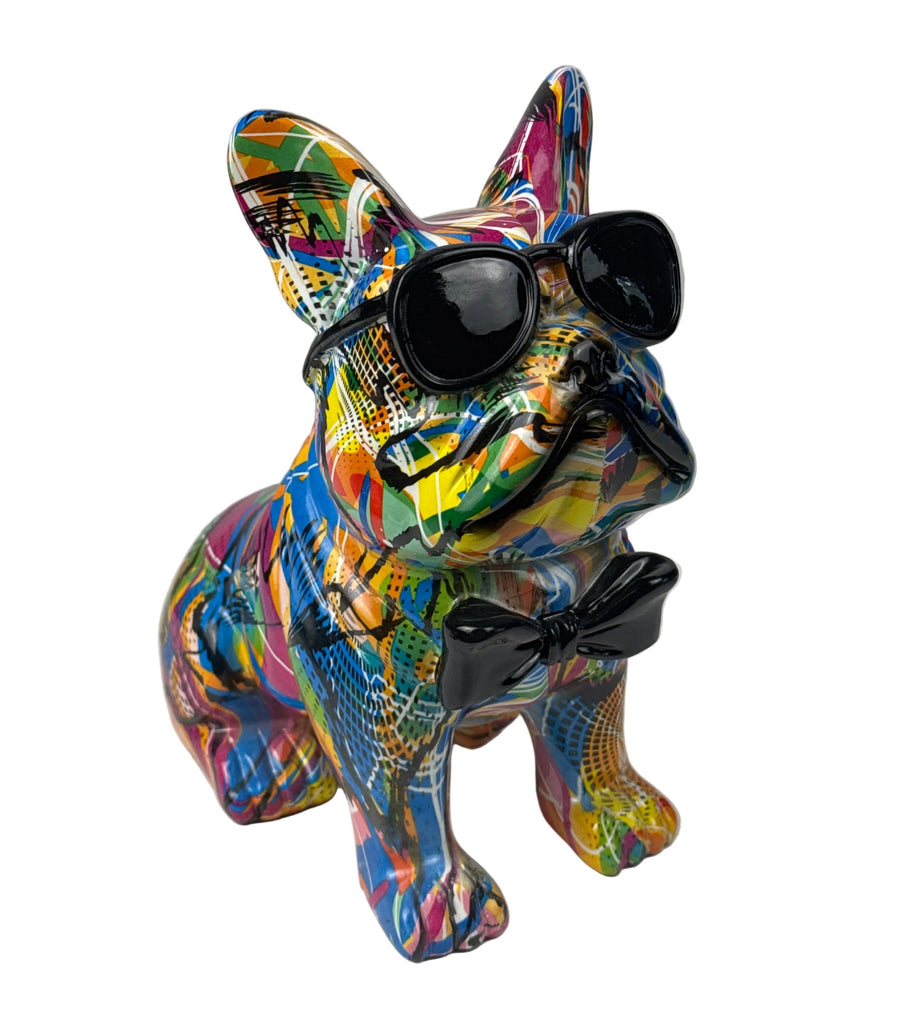 Estatua de Bulldog con Pajarita (Estilo Graffiti Pop Art)