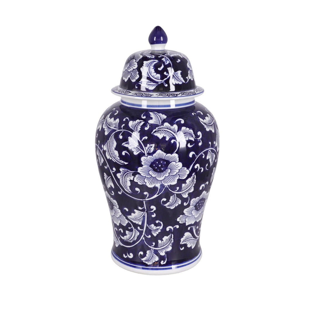 Tibor templo de porcelana floral azul y blanco