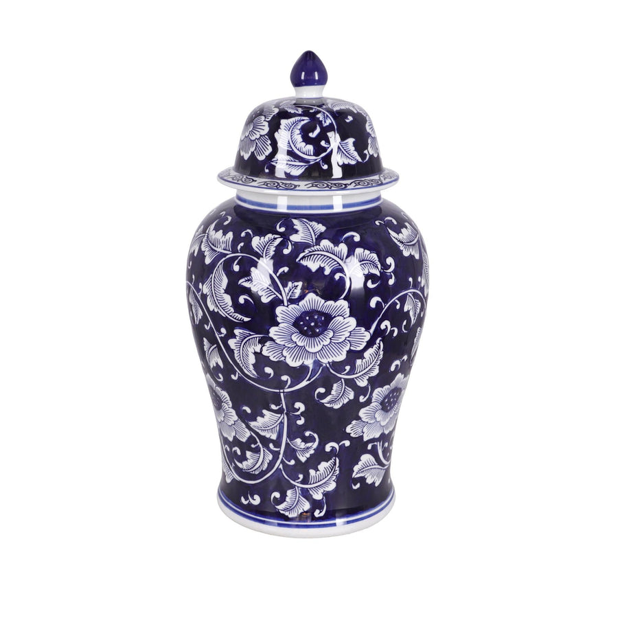 Tibor templo de porcelana floral azul y blanco