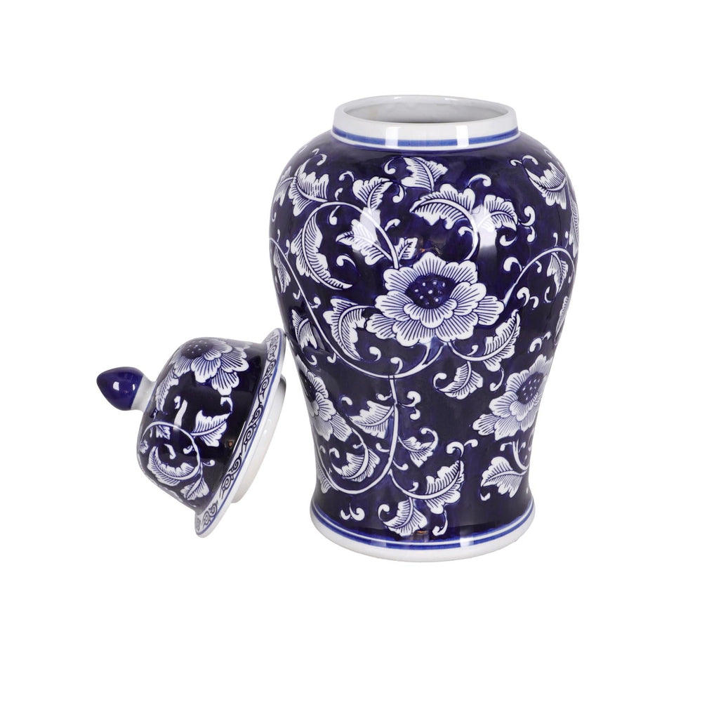 Tibor templo de porcelana floral azul y blanco