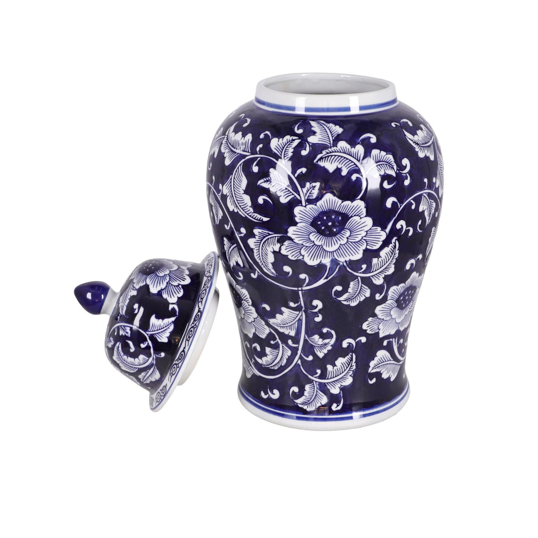 Tibor templo de porcelana floral azul y blanco