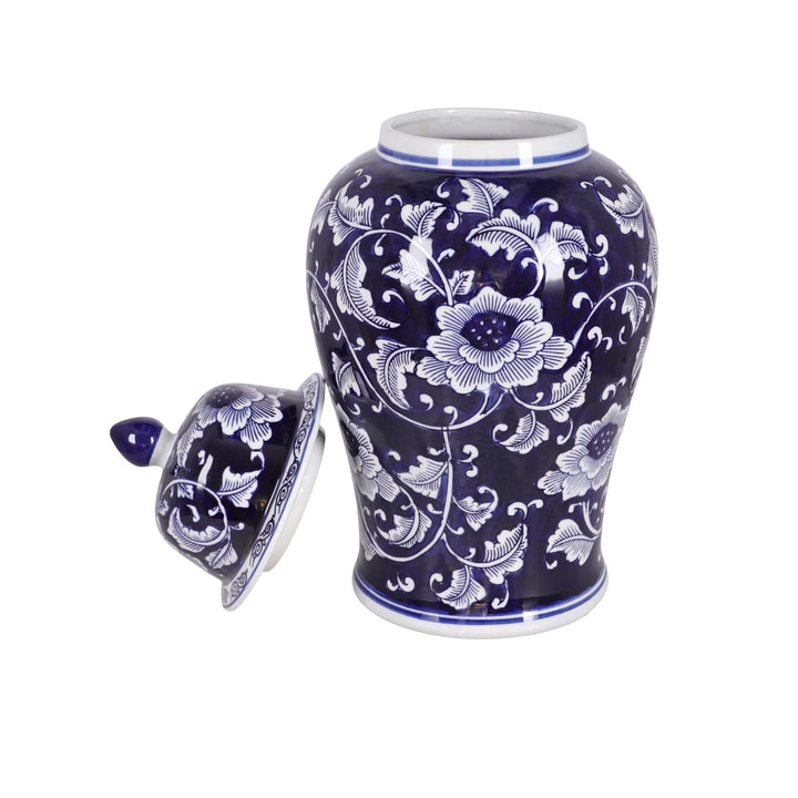Tibor templo de porcelana floral azul y blanco