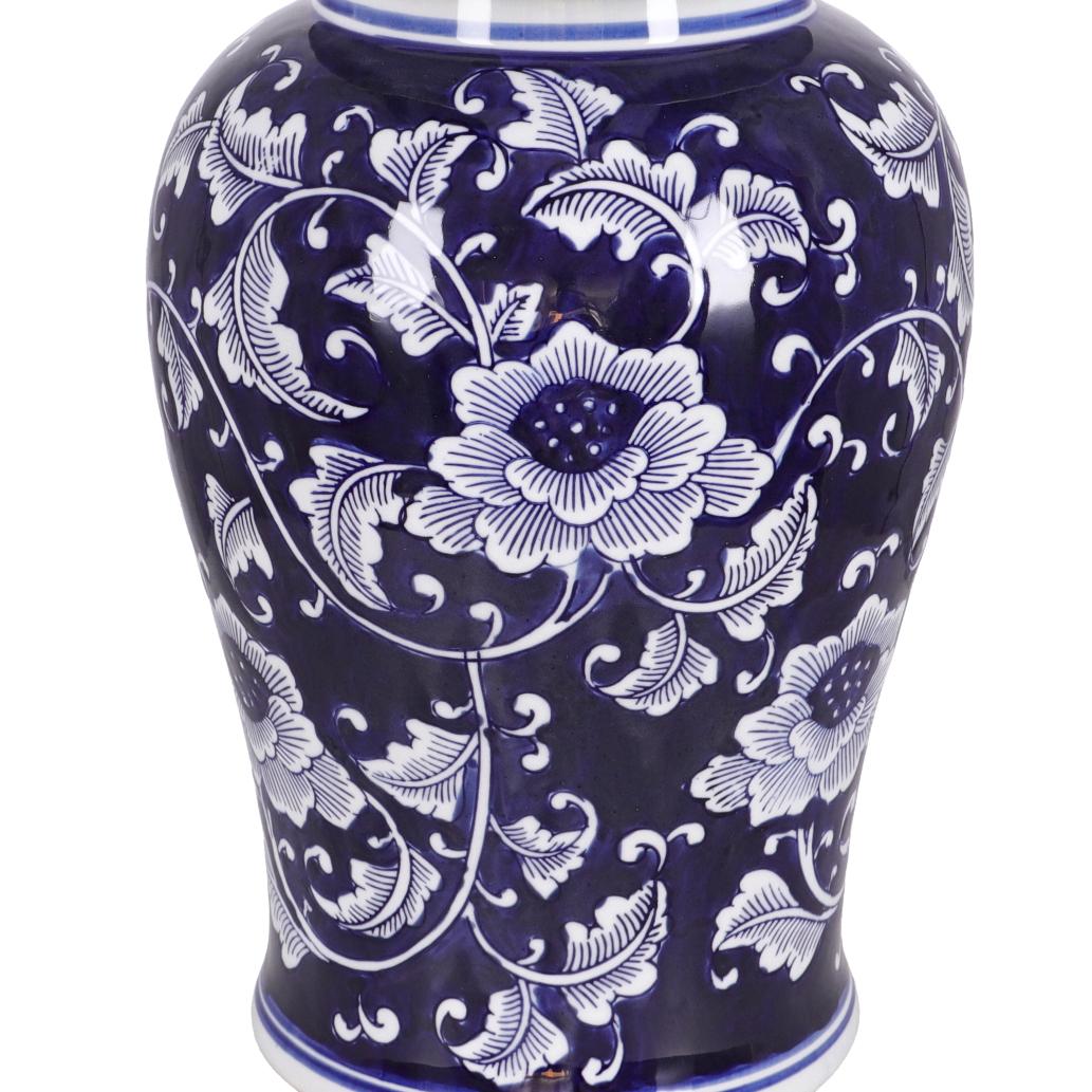 Tibor templo de porcelana floral azul y blanco