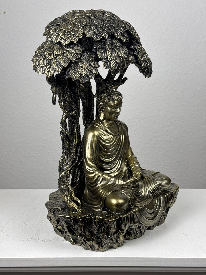 Estatua de Buda bajo el Árbol Bodhi (Acabado en Bronce)