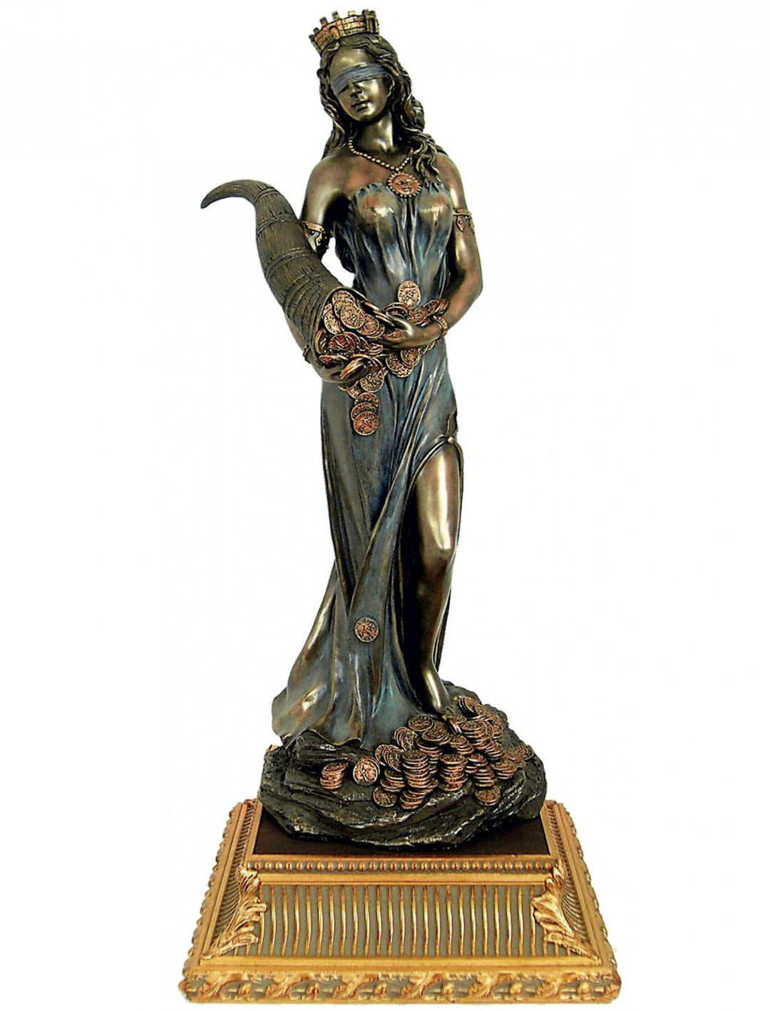 Escultura de la Diosa Fortuna con Base de Madera Dorada (Grande, Escultura de Bronce en Frío)