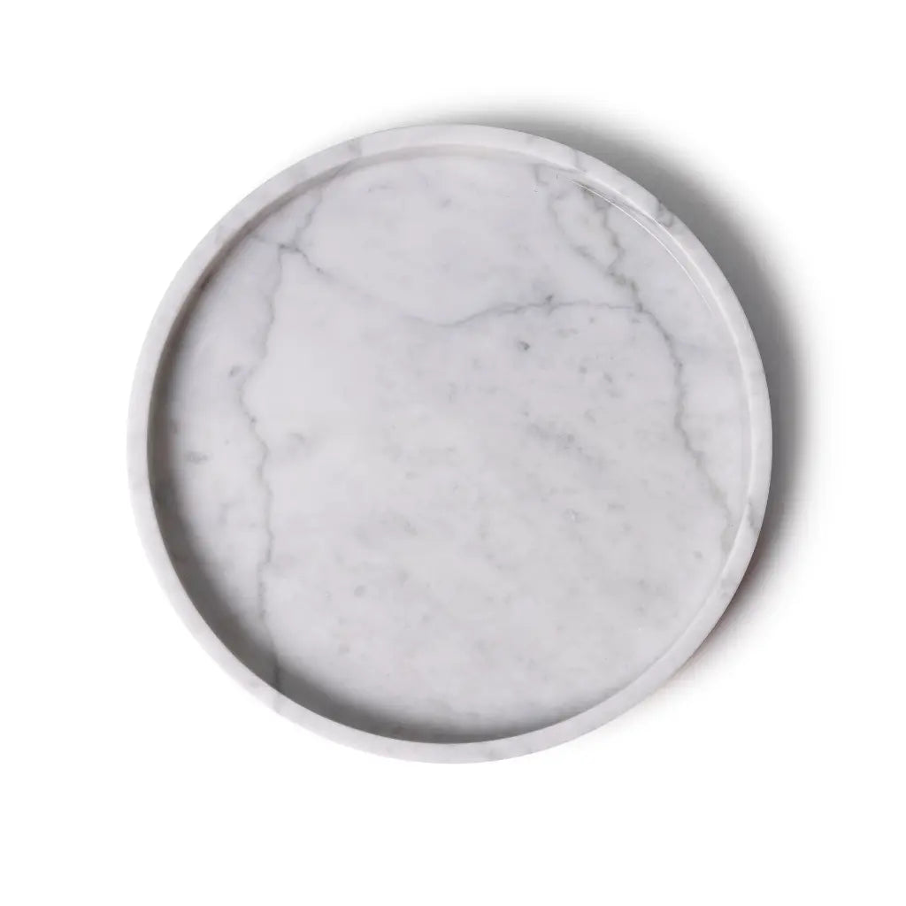 Bandeja Redonda De Mármol Con Bordes (Blanco)