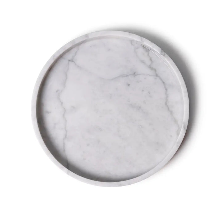 Bandeja Redonda De Mármol Con Bordes (Blanco)