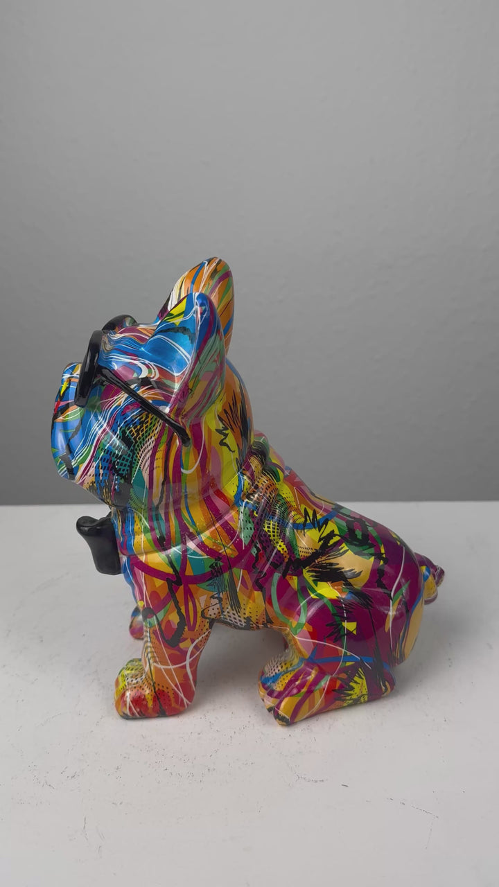Estatua de Bulldog con Pajarita (Estilo Graffiti Pop Art)
